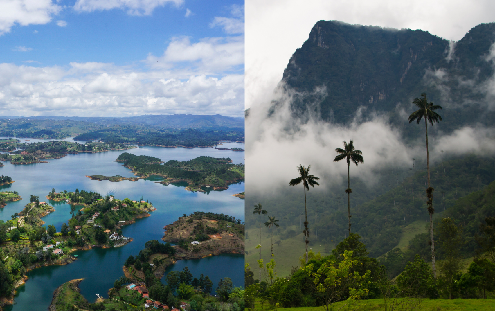 Embalse de Guatapé, en Antioquia y Valle del Cocora en el Eje Cafetero (Foto vía Getty Images)