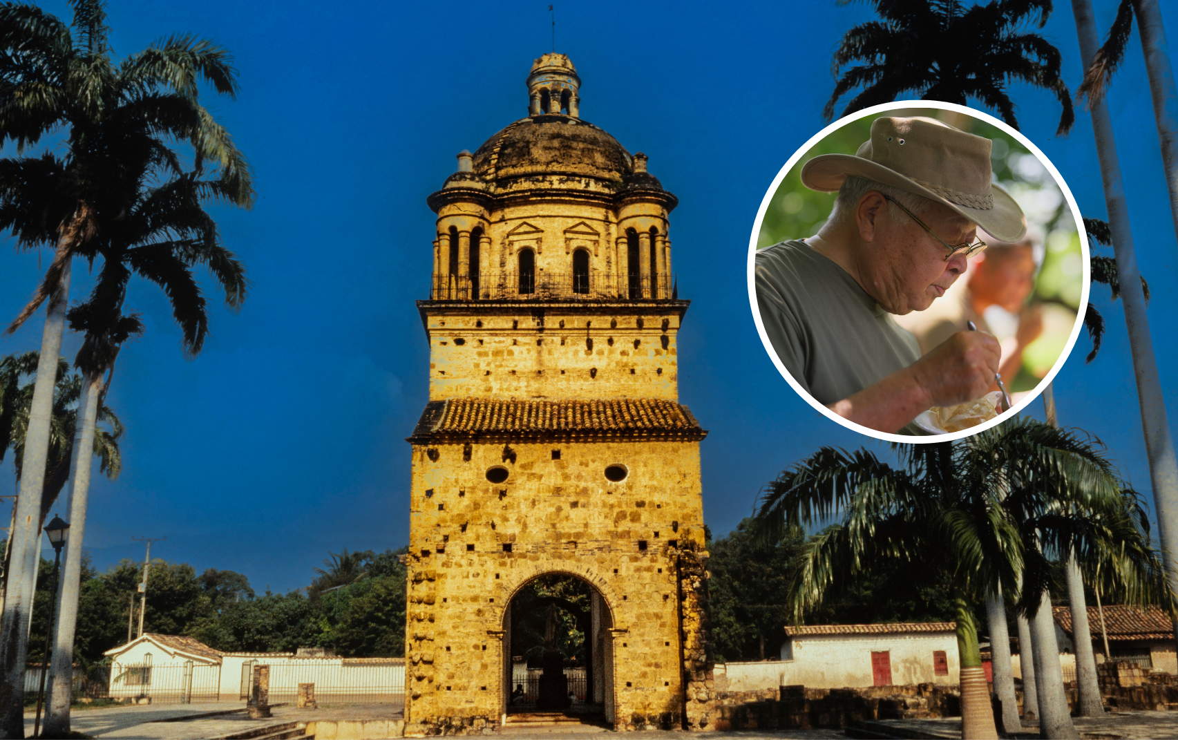 Lugar icónico de Cúcuta y de fondo un señor con sombrero comiendo (Fotos vía Getty Images)