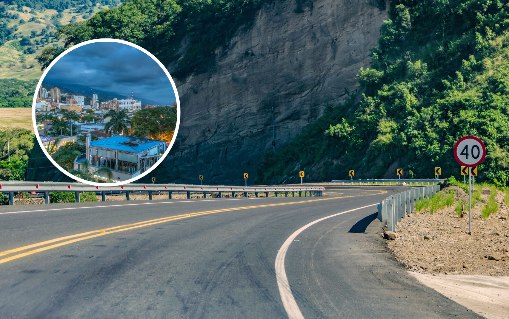 Viaje por carretera en Colombia y de fondo una vista de Bucaramanga, Santander (Fotos vía Getty Images)