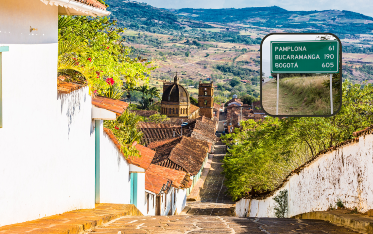 Vista municipio de Barichara y de fondo un letrero desde el territorio de Norte de Santander (Fotos vía Getty Images)