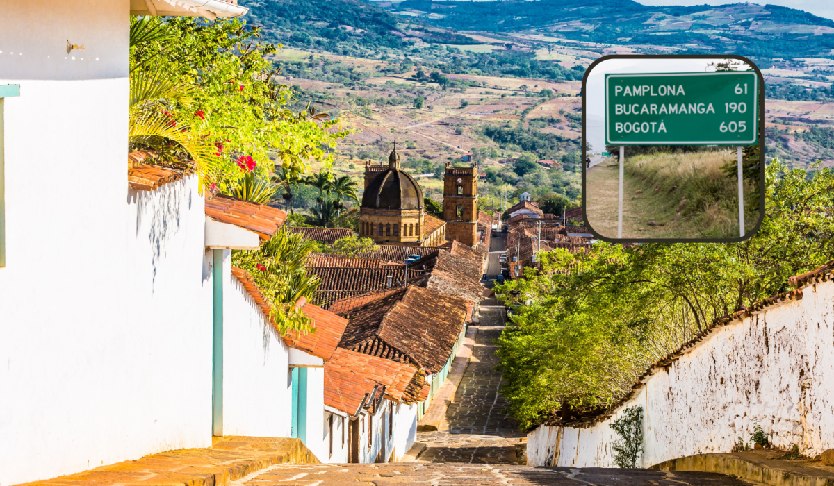 Vista municipio de Barichara y de fondo un letrero desde el territorio de Norte de Santander (Fotos vía Getty Images)
